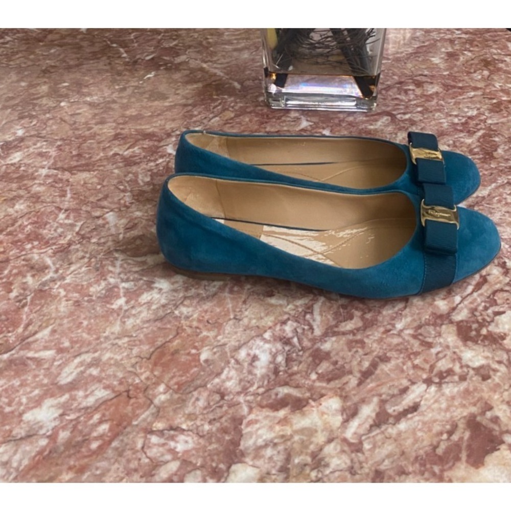 Salvatore Ferragamo Varina Women's Tael Blue Suede Ballet Flat Sz 8.5B EUC, $780 - Picture 6 of 11